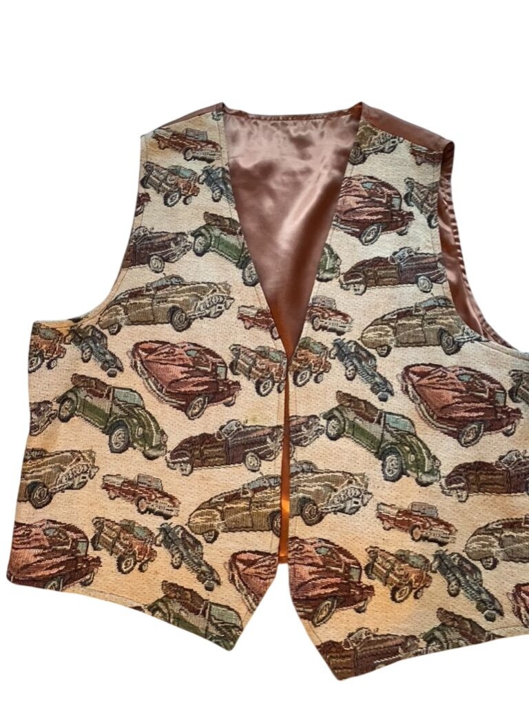 Retro Tapestry Classic Car Vest Brown 80s Colorful Classic Mod